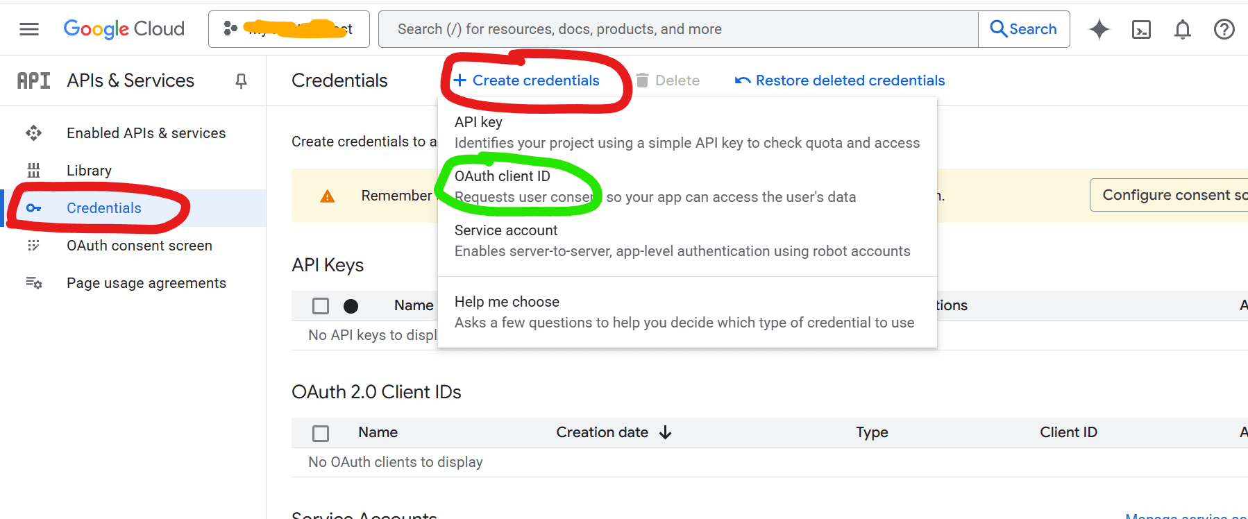 credentials google console cloud