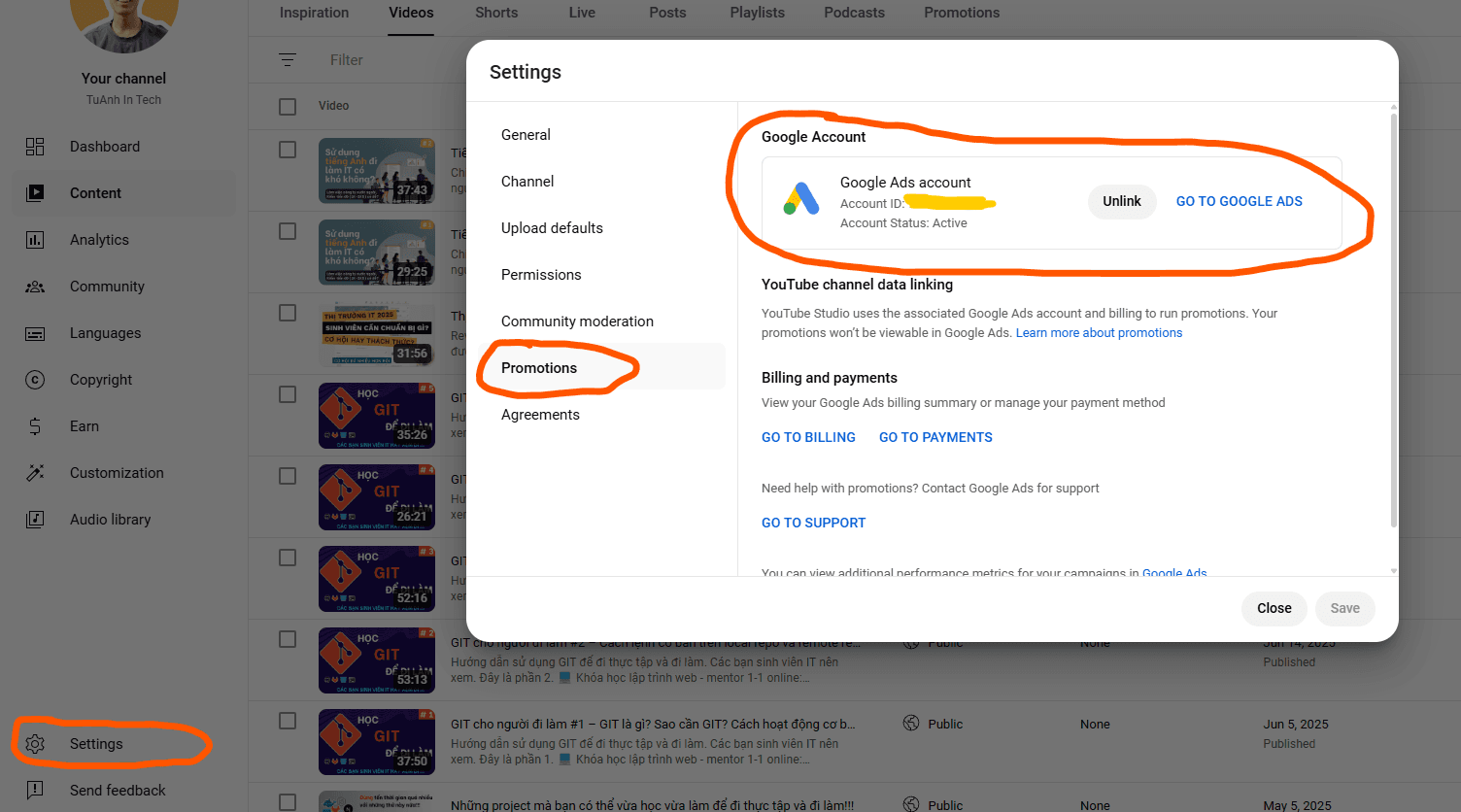 connect google ads to youtube channel