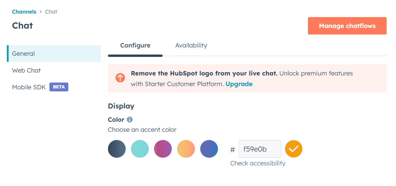 custom Hubspot live chat color