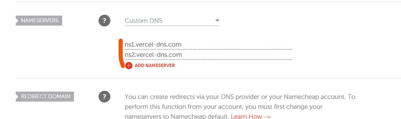 add custom Vercel DNS on Namecheap