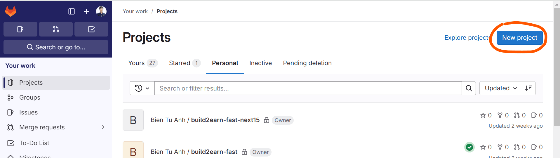create a new Gitlab project