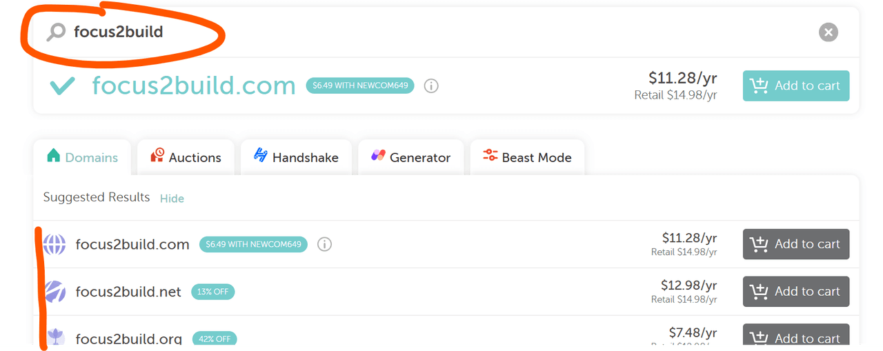 searching domain on Namecheap
