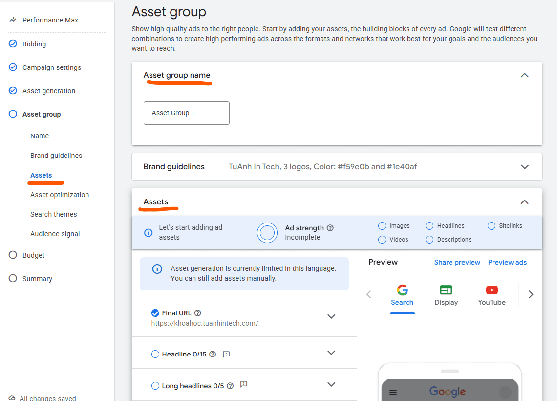 config ads assets