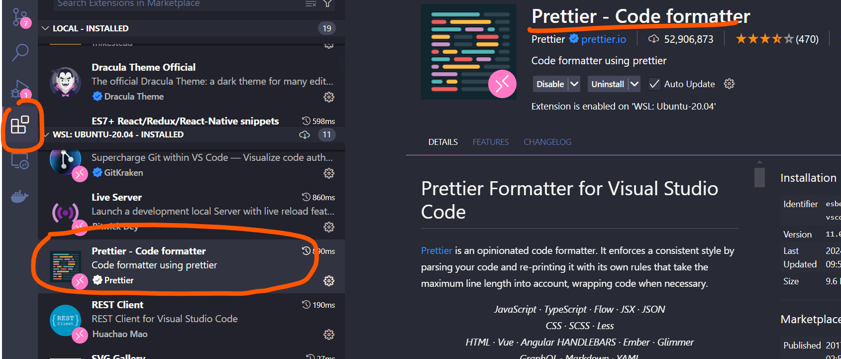 install prettier extension