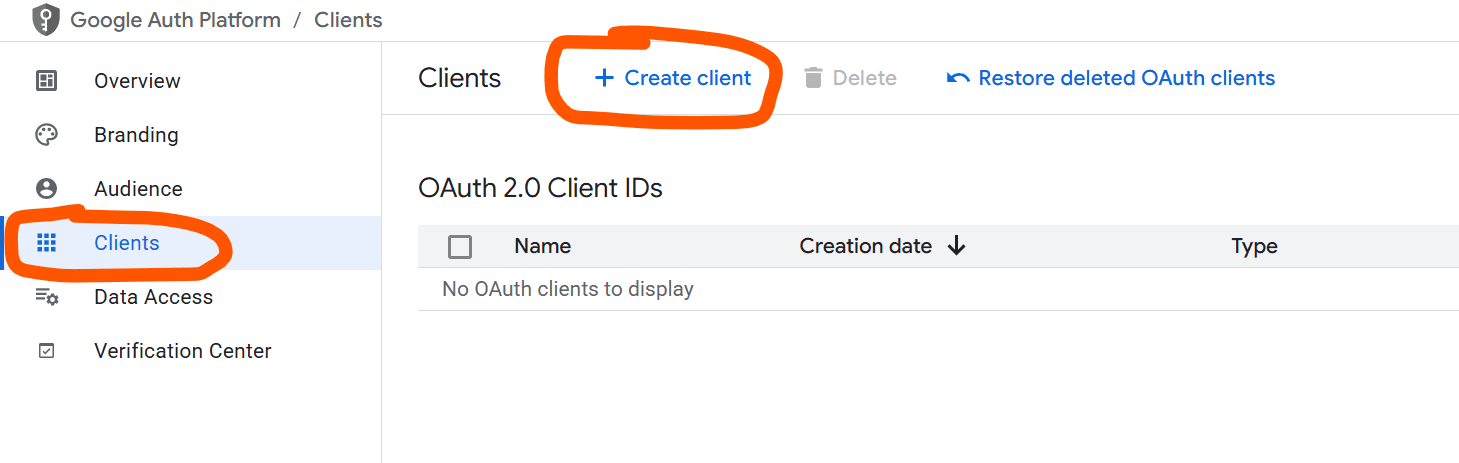 create new clients in oauth2- google console cloud