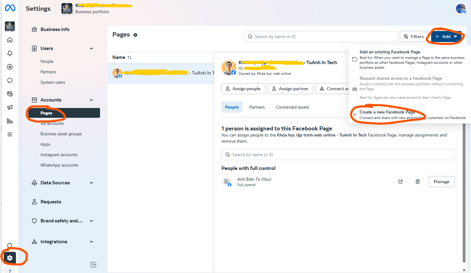 create new page - facebook ads