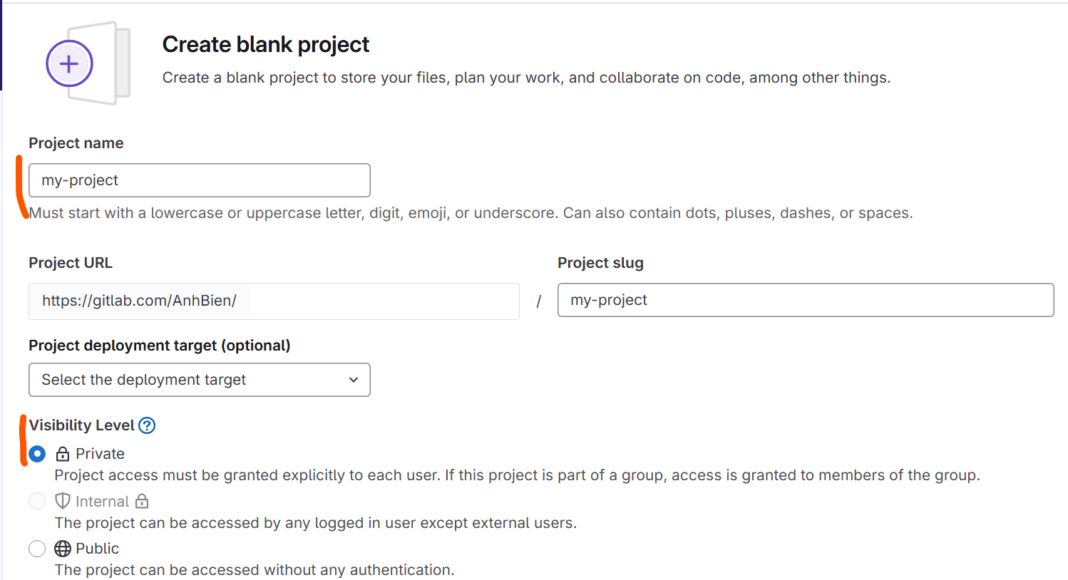 create a new Gitlab project