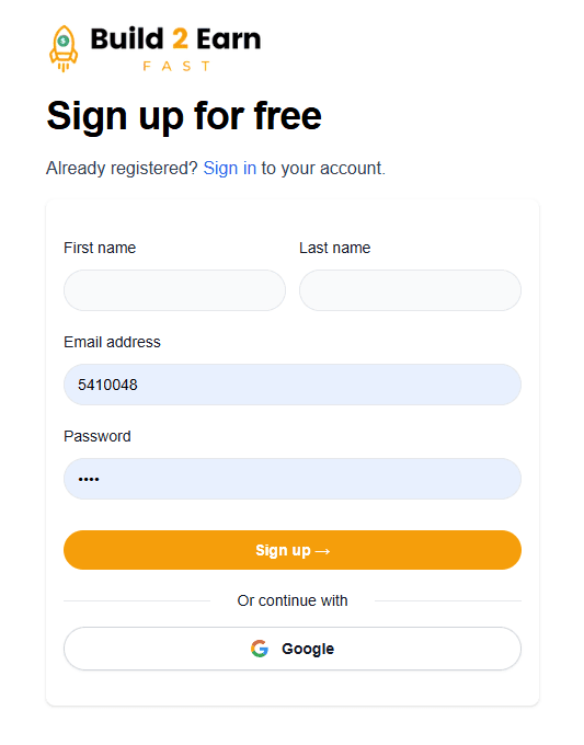 signup form