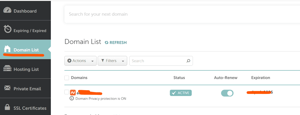 view all domains on Namecheap