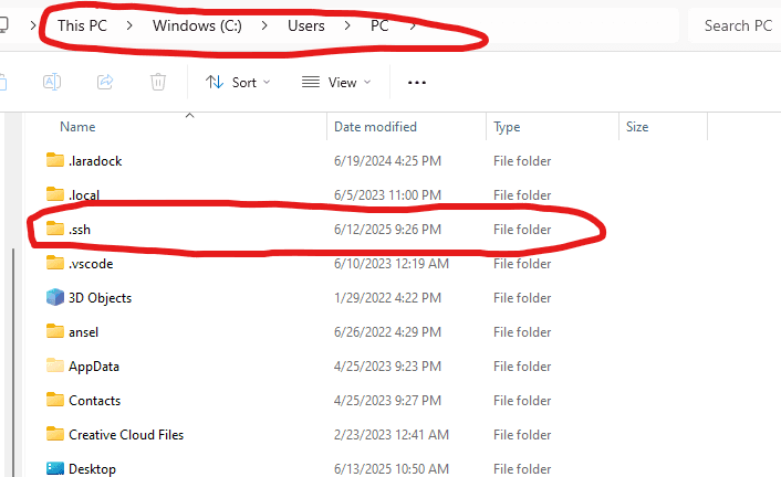 ssh key folder on window11