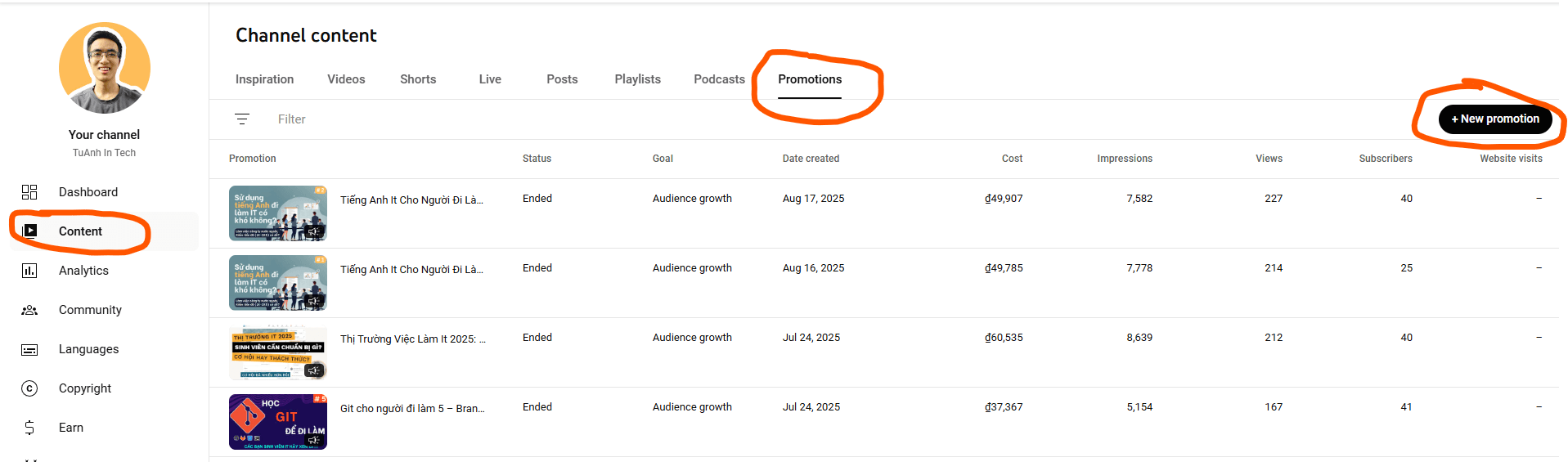 run promotions on youtube studio