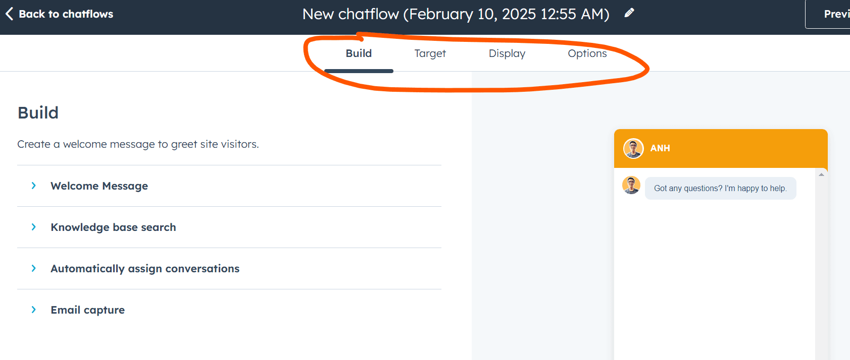 setup Hubspot chat flows settings