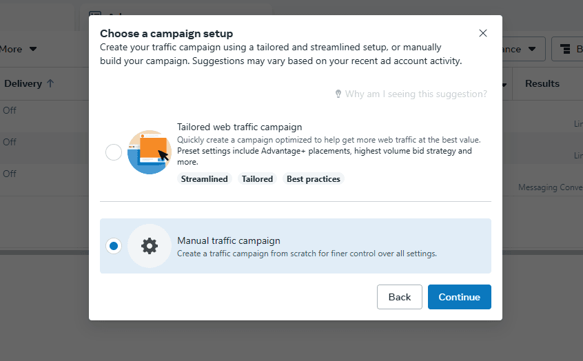 choose manual ads - facebook ads