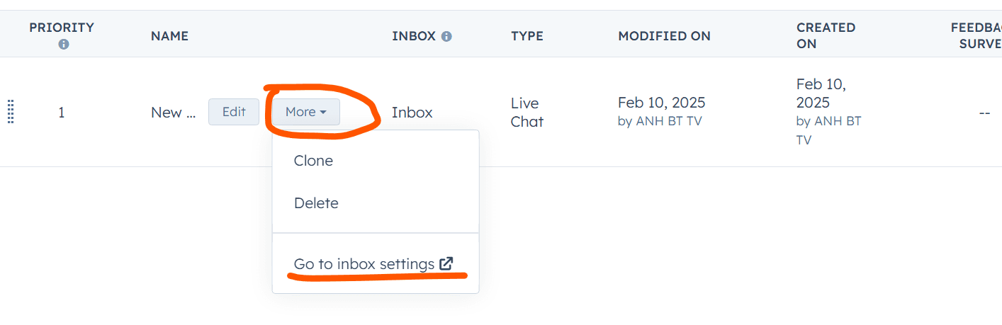 Hubspot inbox settings