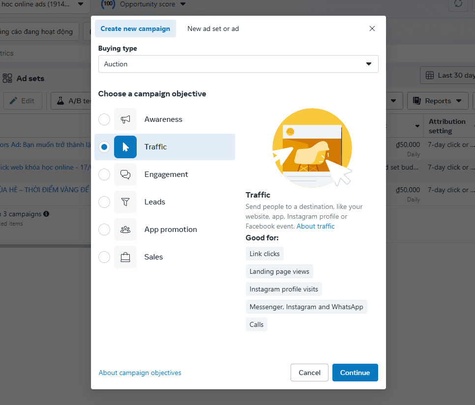 choose ads type - facebook ads